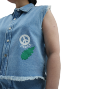 peace embrace on jeans and shacket